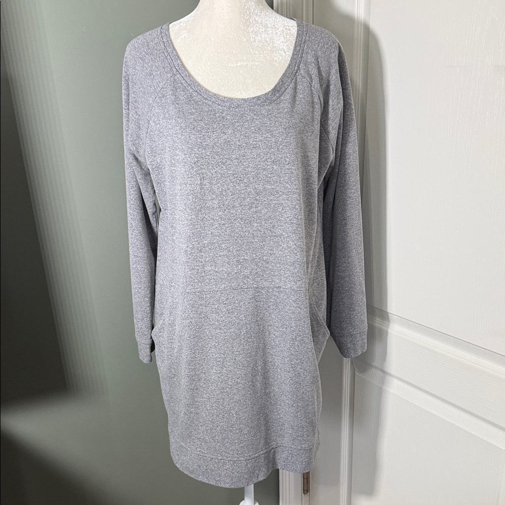 New York & Company Heather Gray Long Sleeve Sweatshirt Dress Large Knit Pockets